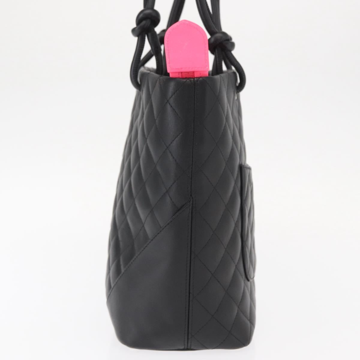 CHANEL Cambon Line Tote Bag Leather Black Silver CC Auth 158676SAM