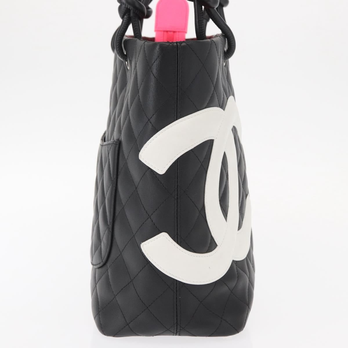 CHANEL Cambon Line Tote Bag Leather Black Silver CC Auth 158676SAM