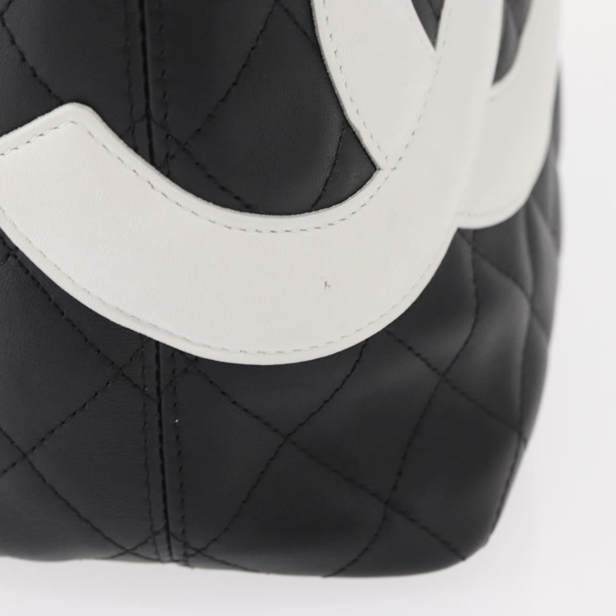 CHANEL Cambon Line Tote Bag Leather Black Silver CC Auth 158676SAM