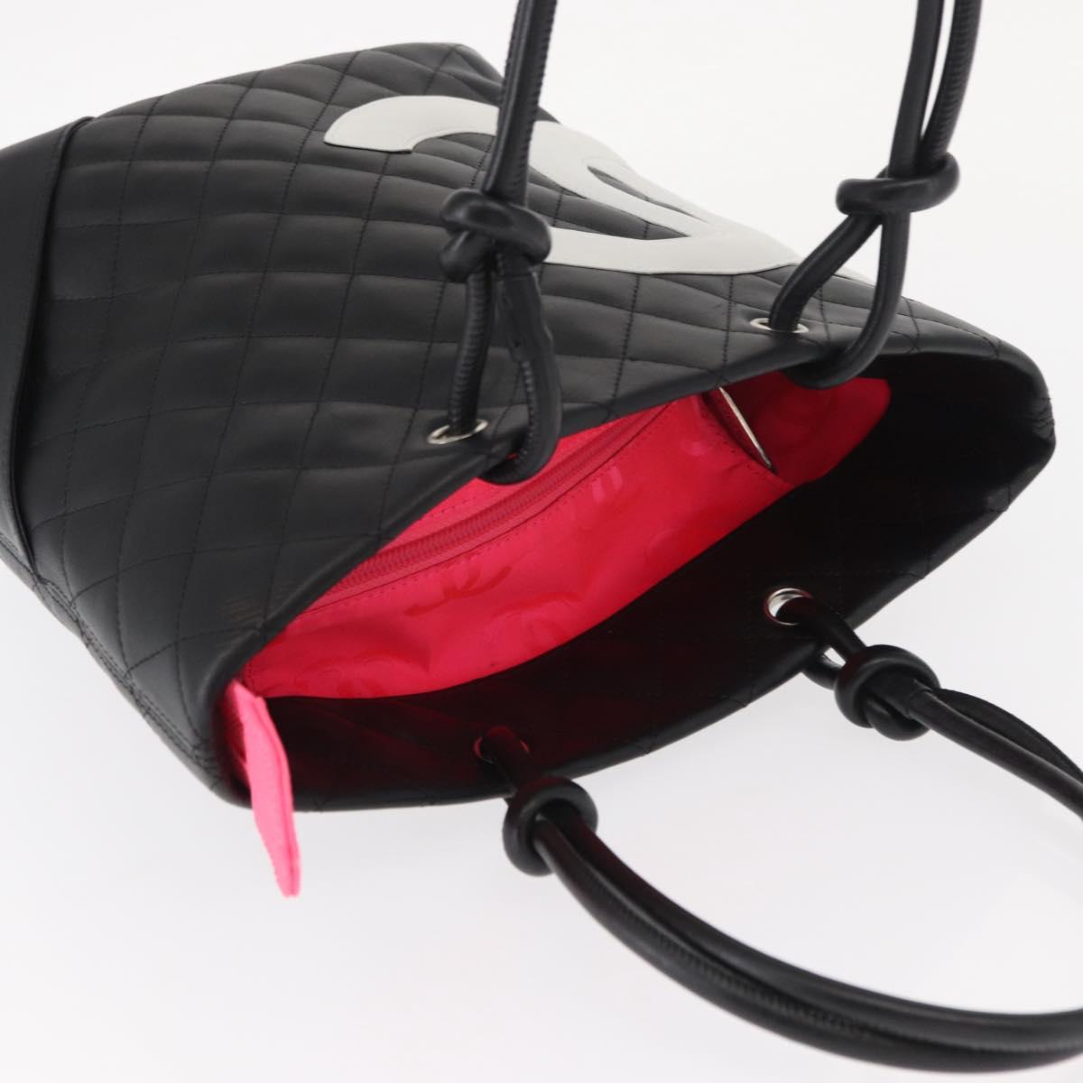 CHANEL Cambon Line Tote Bag Leather Black Silver CC Auth 158676SAM