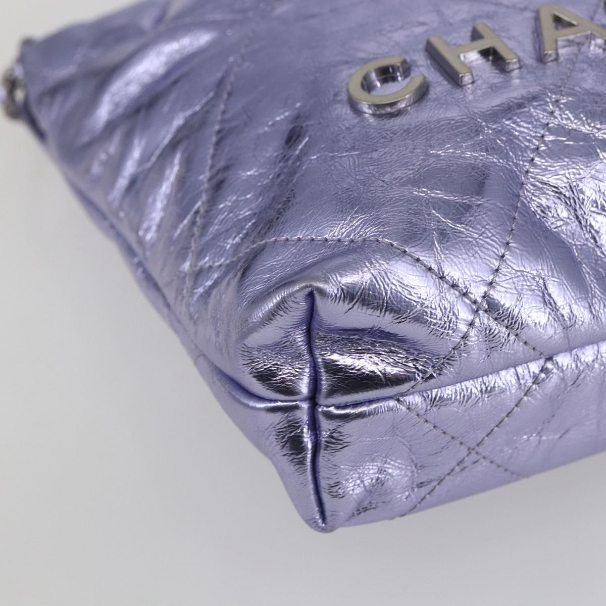 CHANEL Chain Chanel 22 Mini Hand Bag Leather 2way Purple CC Auth 158680SM
