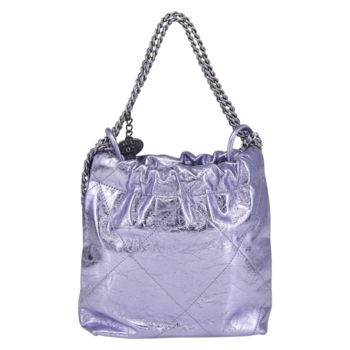 CHANEL Chain Chanel 22 Mini Hand Bag Leather 2way Purple CC Auth 158680SM