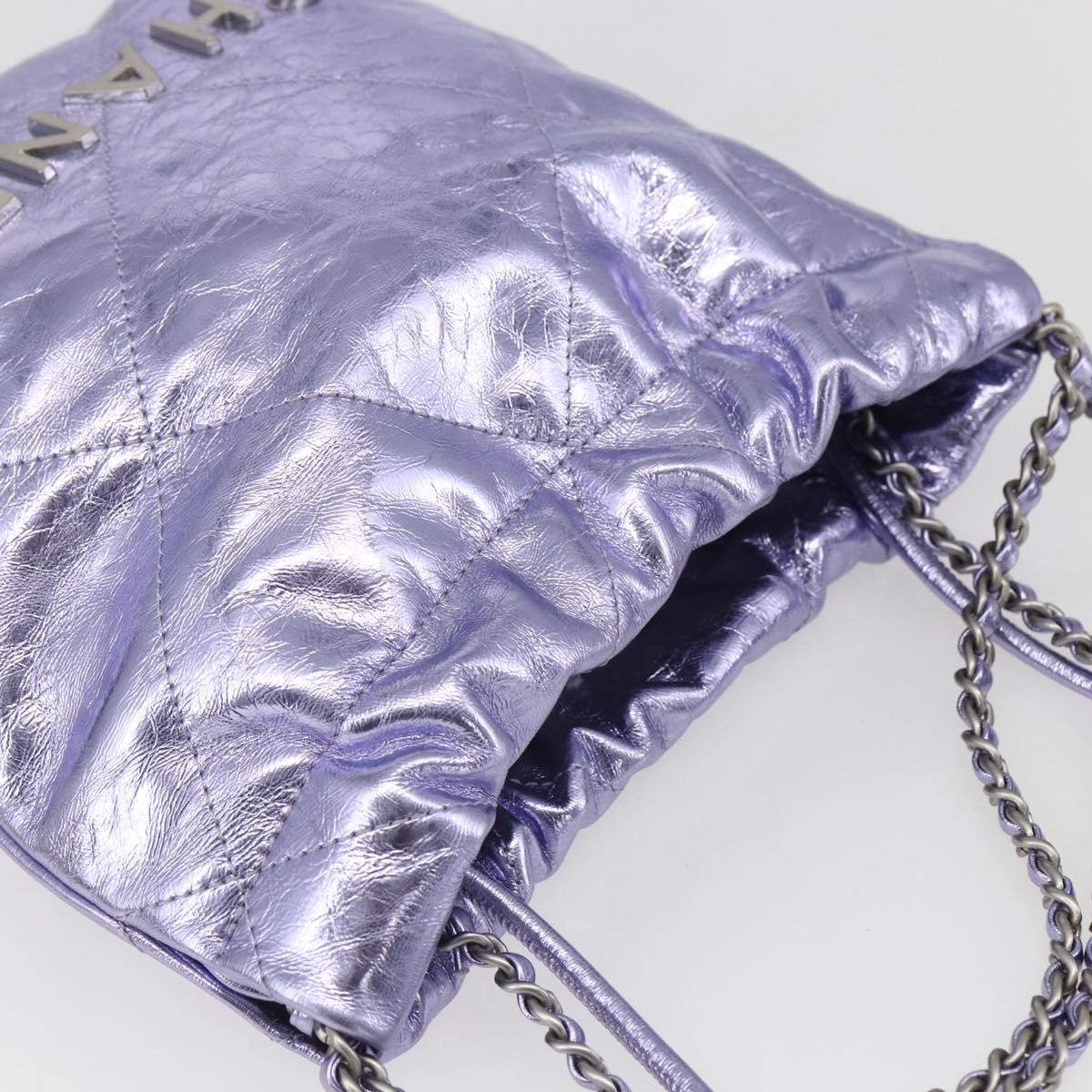 CHANEL Chain Chanel 22 Mini Hand Bag Leather 2way Purple CC Auth 158680SM