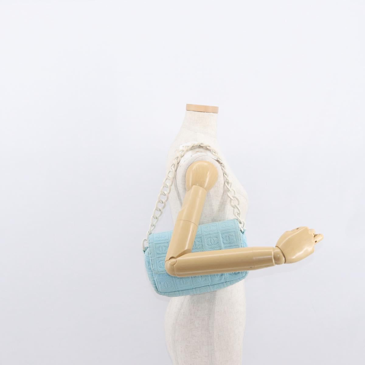 CHANEL Plastic Chain Shoulder Bag Pile Light Blue Silver CC Auth 158681V
