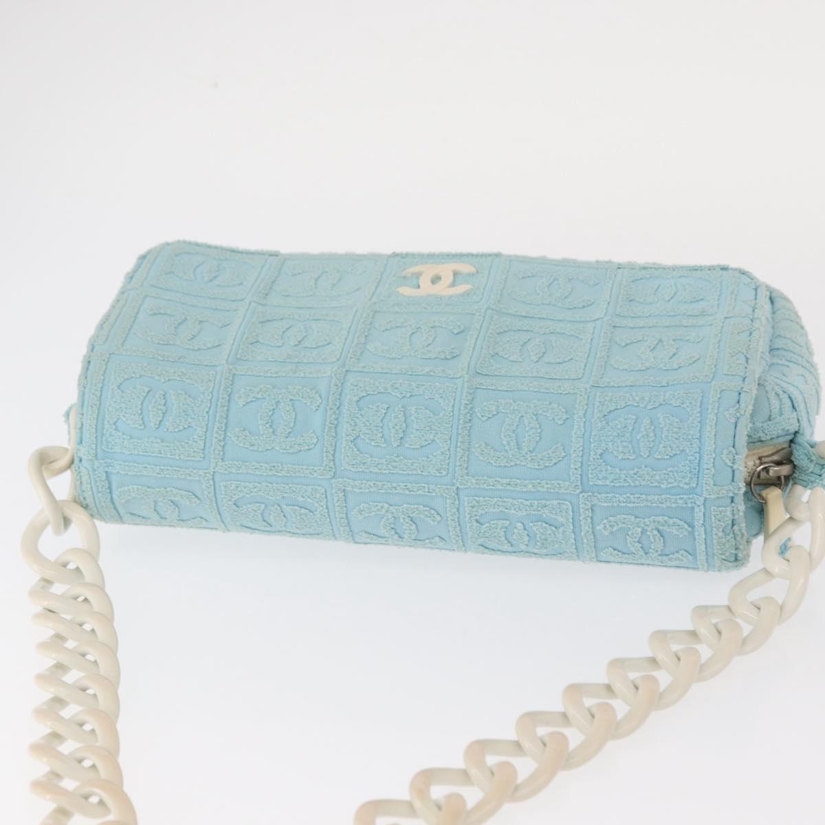 CHANEL Plastic Chain Shoulder Bag Pile Light Blue Silver CC Auth 158681V