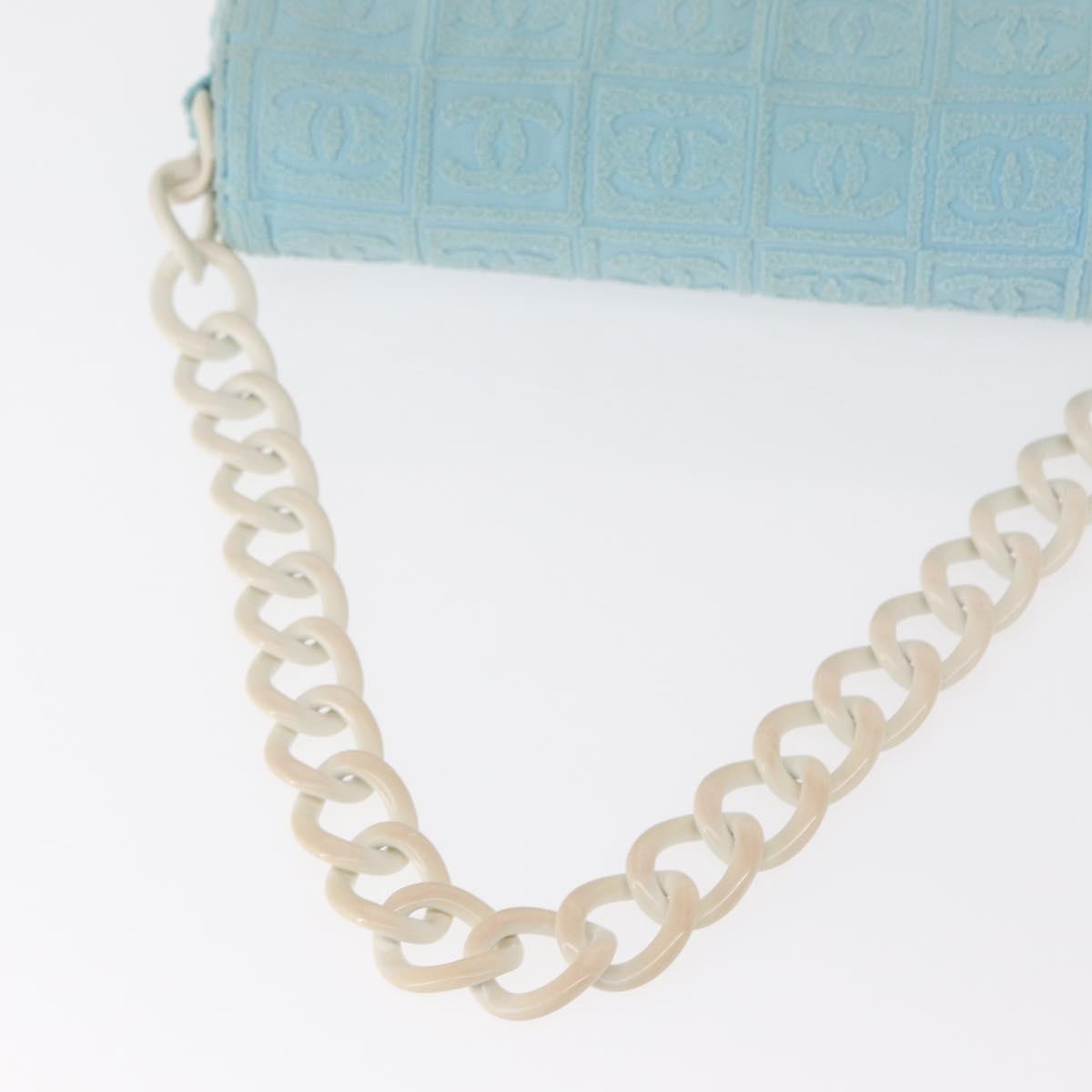 CHANEL Plastic Chain Shoulder Bag Pile Light Blue Silver CC Auth 158681V