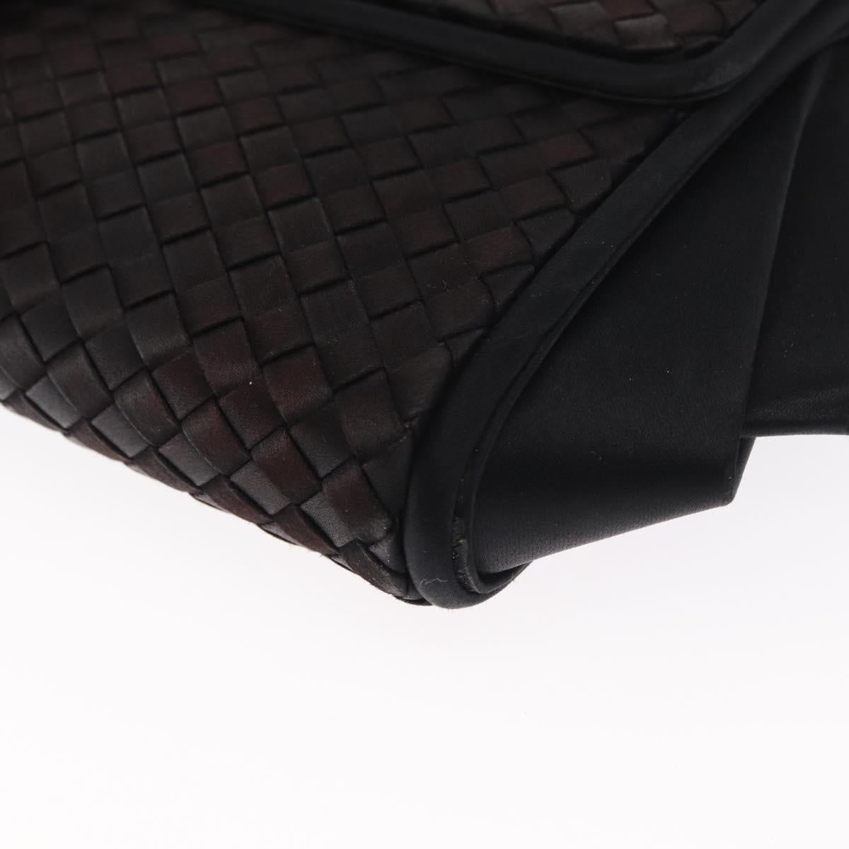 BOTTEGA VENETA INTRECCIATO Shoulder Bag Satin Black Gold Auth 158685