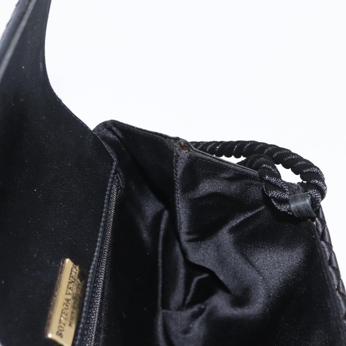 BOTTEGA VENETA INTRECCIATO Shoulder Bag Satin Black Gold Auth 158685