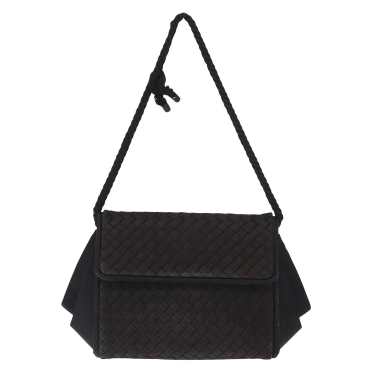 BOTTEGA VENETA INTRECCIATO Shoulder Bag Satin Black Gold Auth 158685