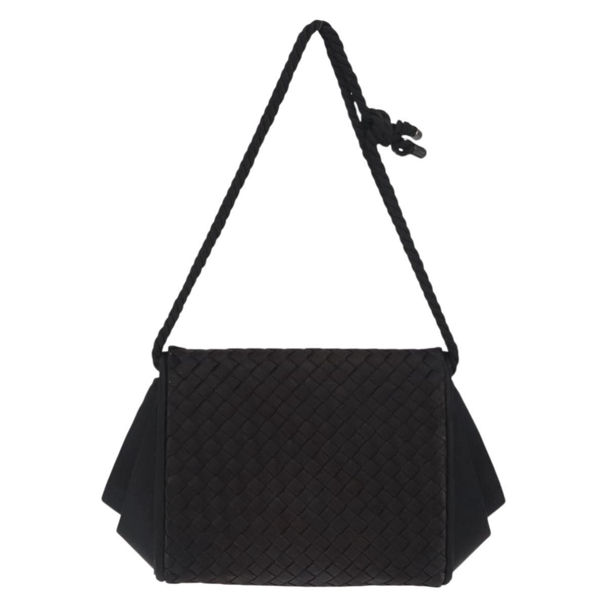 BOTTEGA VENETA INTRECCIATO Shoulder Bag Satin Black Gold Auth 158685