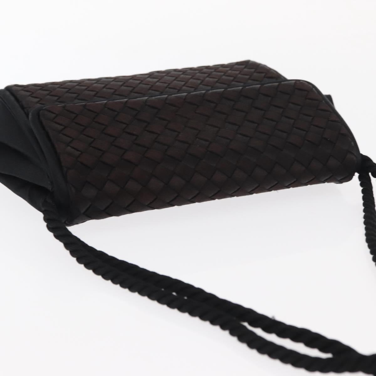 BOTTEGA VENETA INTRECCIATO Shoulder Bag Satin Black Gold Auth 158685