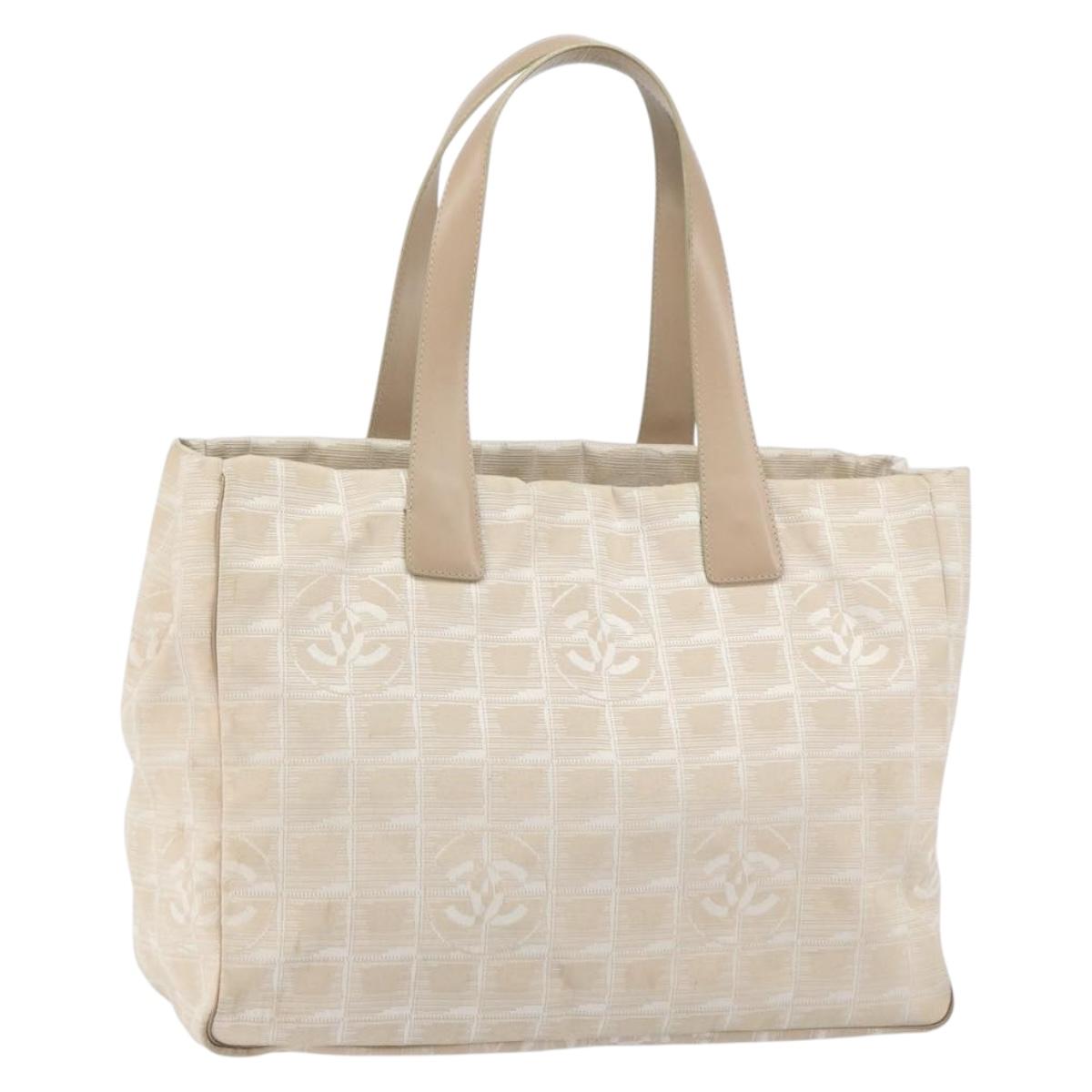 CHANEL New Travel Line Tote Bag Beige Gold CC Auth 158686