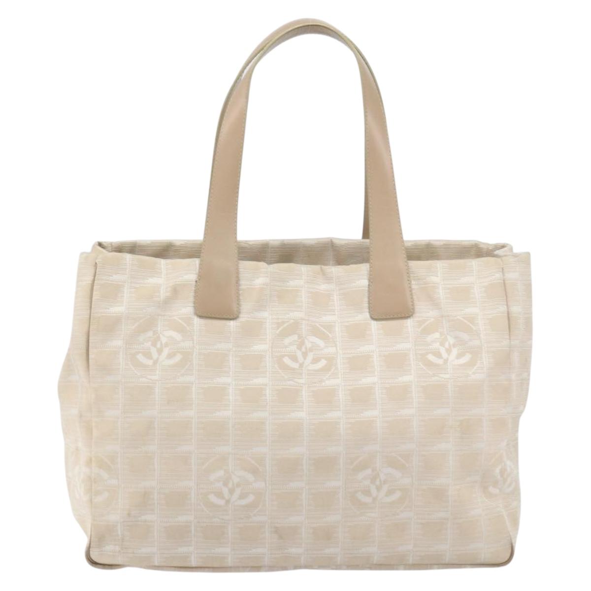 CHANEL New Travel Line Tote Bag Beige Gold CC Auth 158686