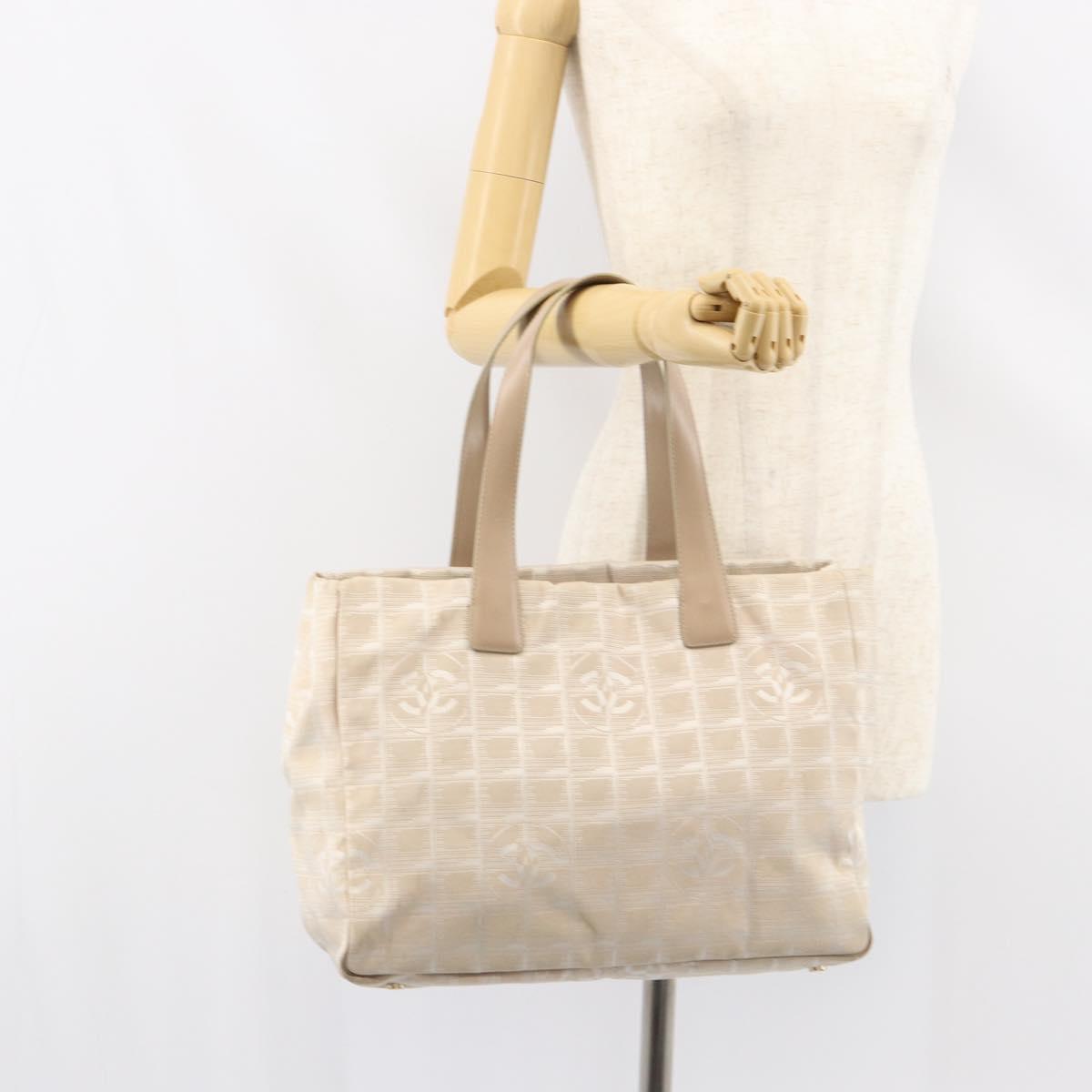 CHANEL New Travel Line Tote Bag Beige Gold CC Auth 158686