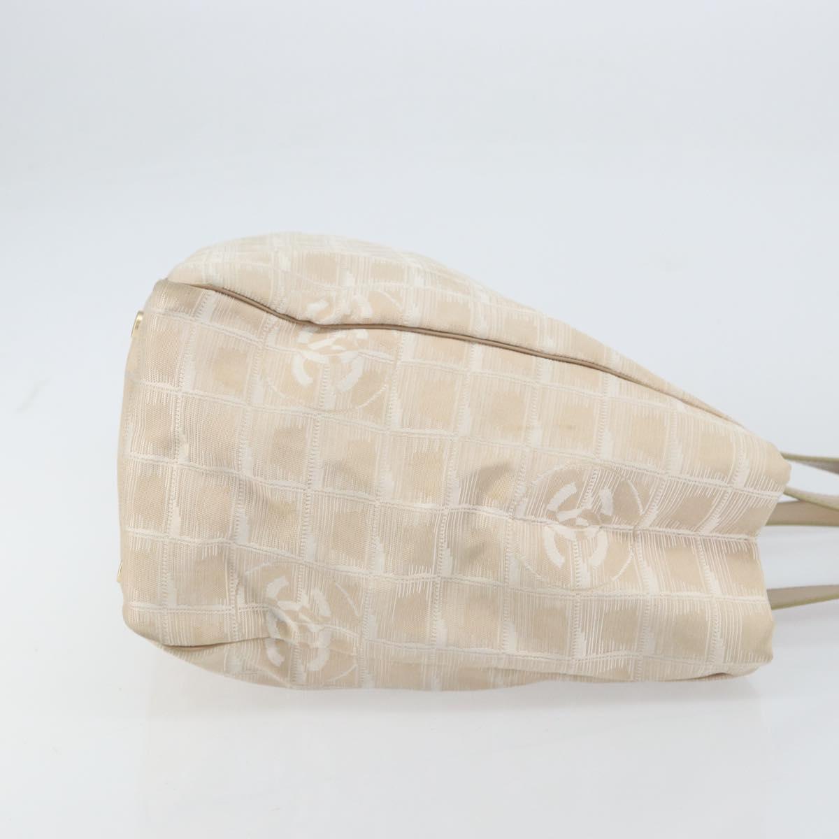 CHANEL New Travel Line Tote Bag Beige Gold CC Auth 158686