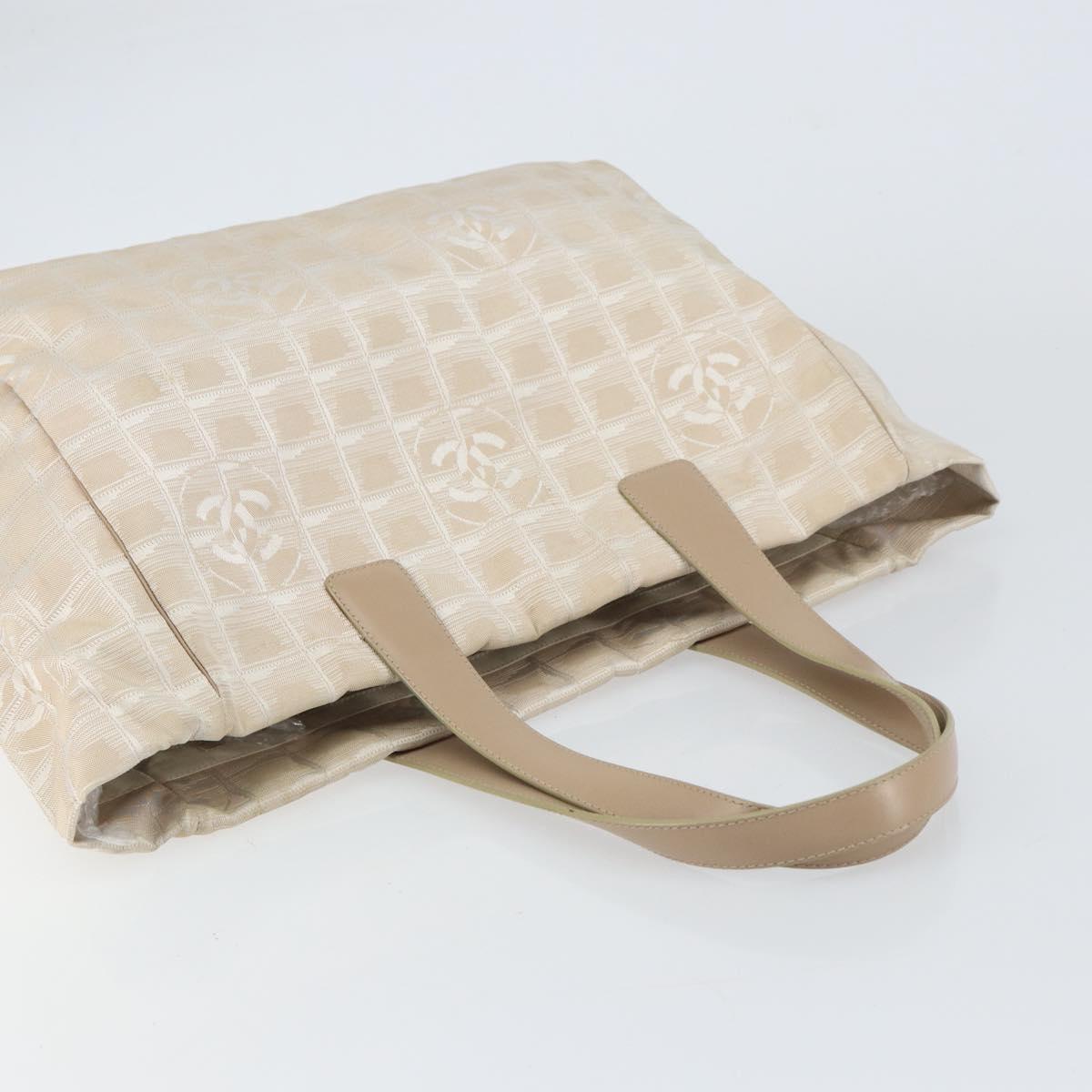 CHANEL New Travel Line Tote Bag Beige Gold CC Auth 158686