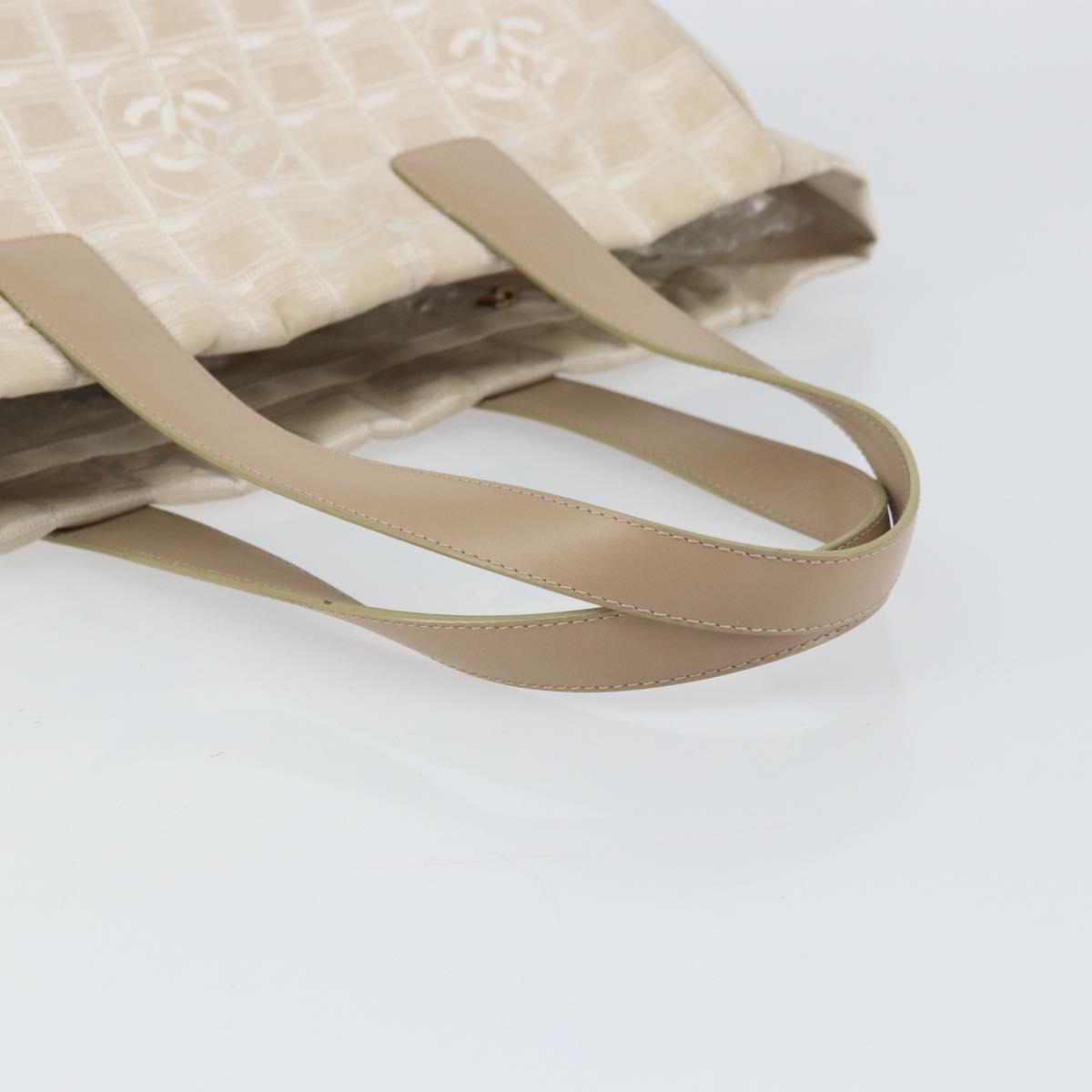 CHANEL New Travel Line Tote Bag Beige Gold CC Auth 158686