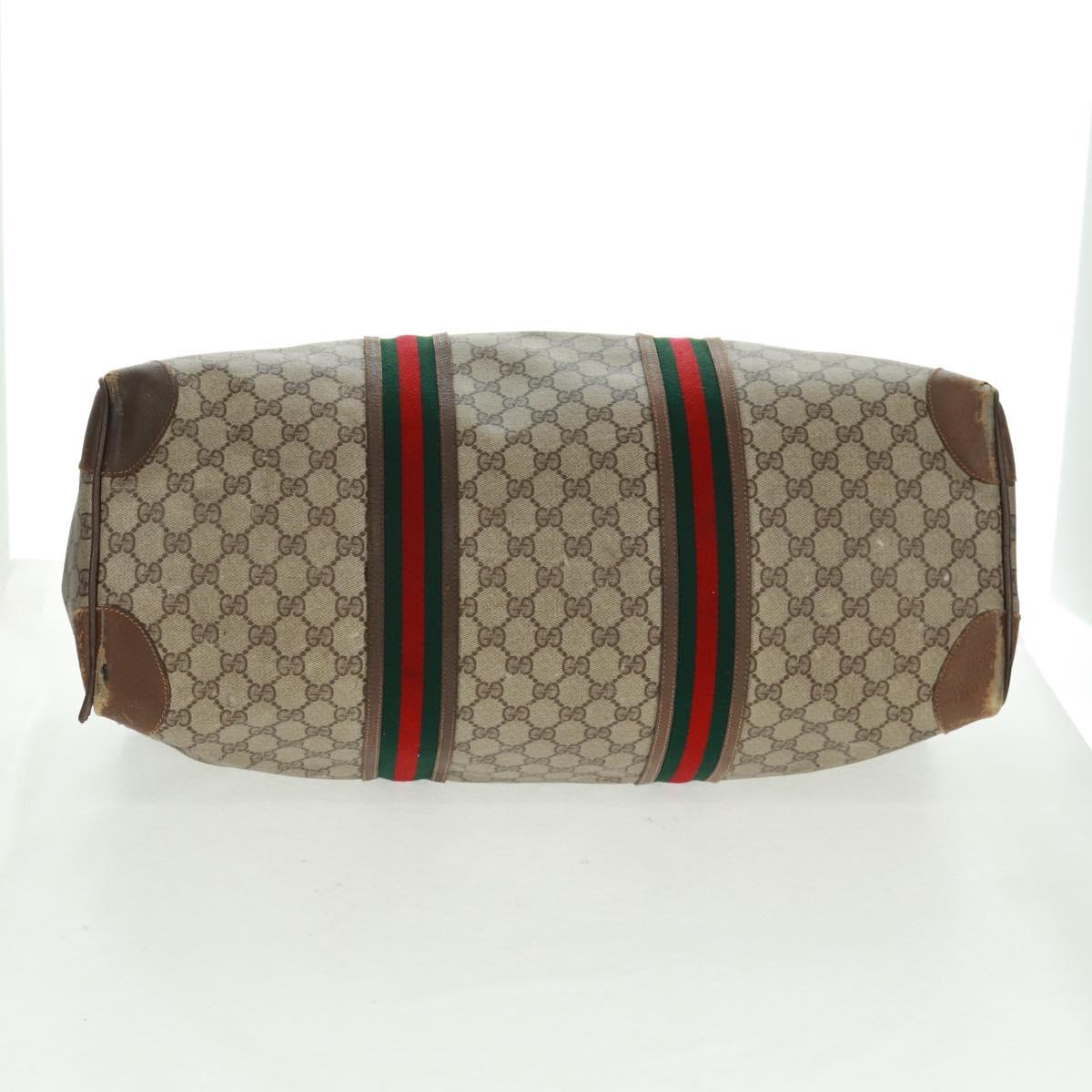 GUCCI GG Supreme Web Sherry Line Boston Bag PVC Beige Gold Auth 158687