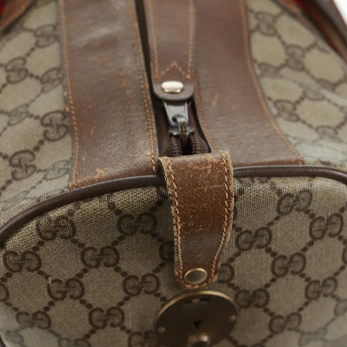 GUCCI GG Supreme Web Sherry Line Boston Bag PVC Beige Gold Auth 158687