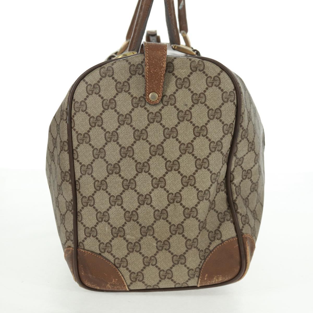 GUCCI GG Supreme Web Sherry Line Boston Bag PVC Beige Gold Auth 158687