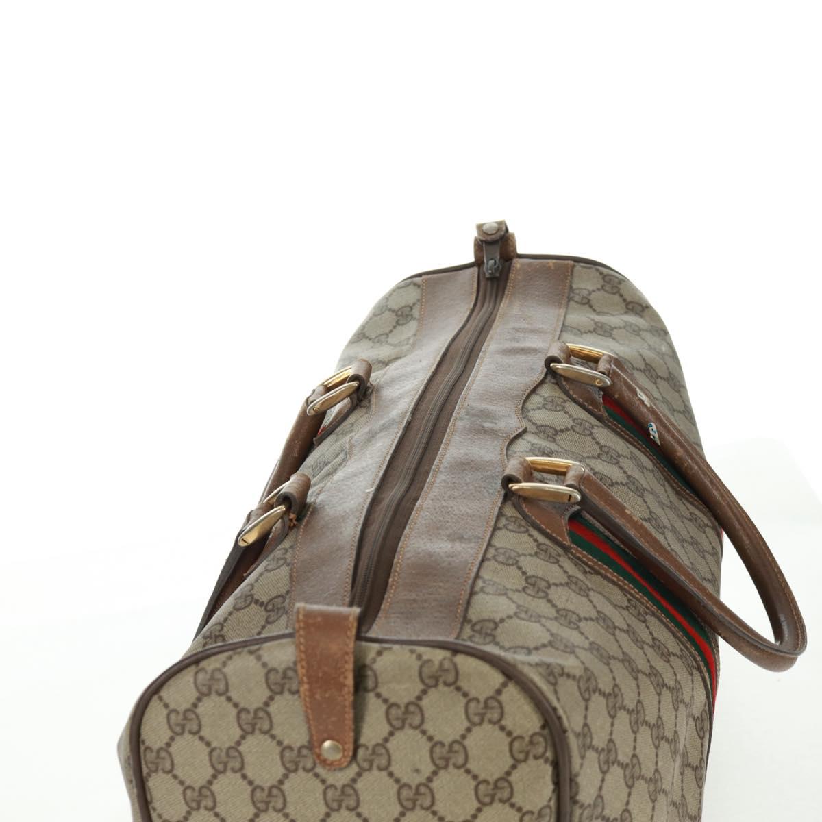 GUCCI GG Supreme Web Sherry Line Boston Bag PVC Beige Gold Auth 158687
