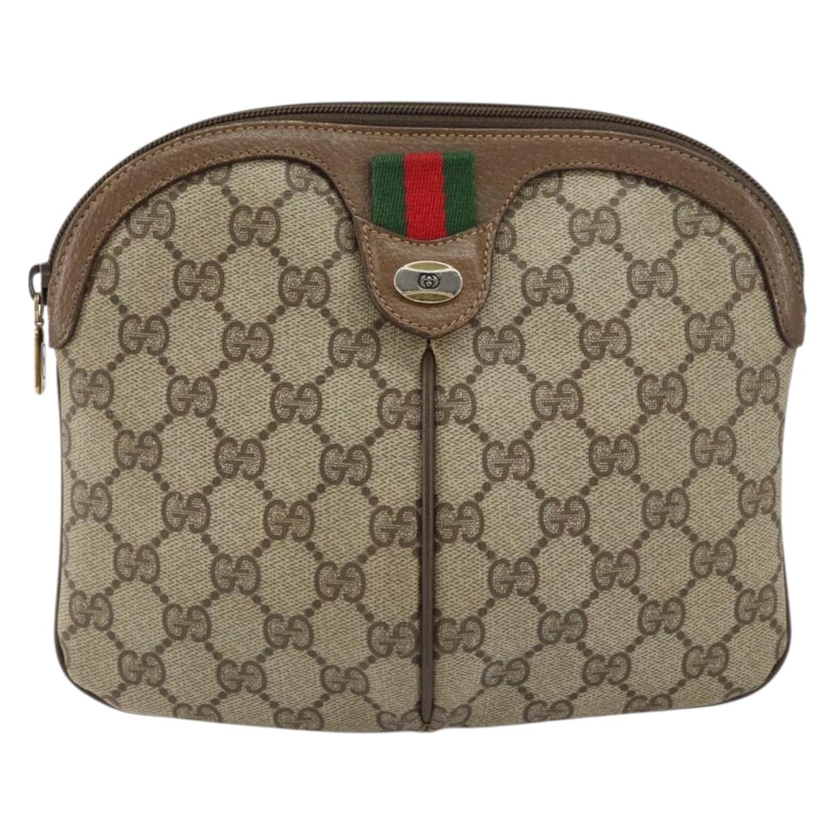 GUCCI GG Supreme Web Sherry Line Bag PVC Beige Gold 904 02 047 Auth 158689