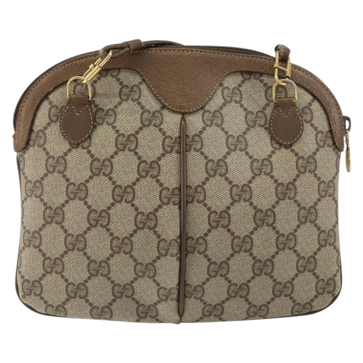 GUCCI GG Supreme Web Sherry Line Bag PVC Beige Gold 904 02 047 Auth 158689