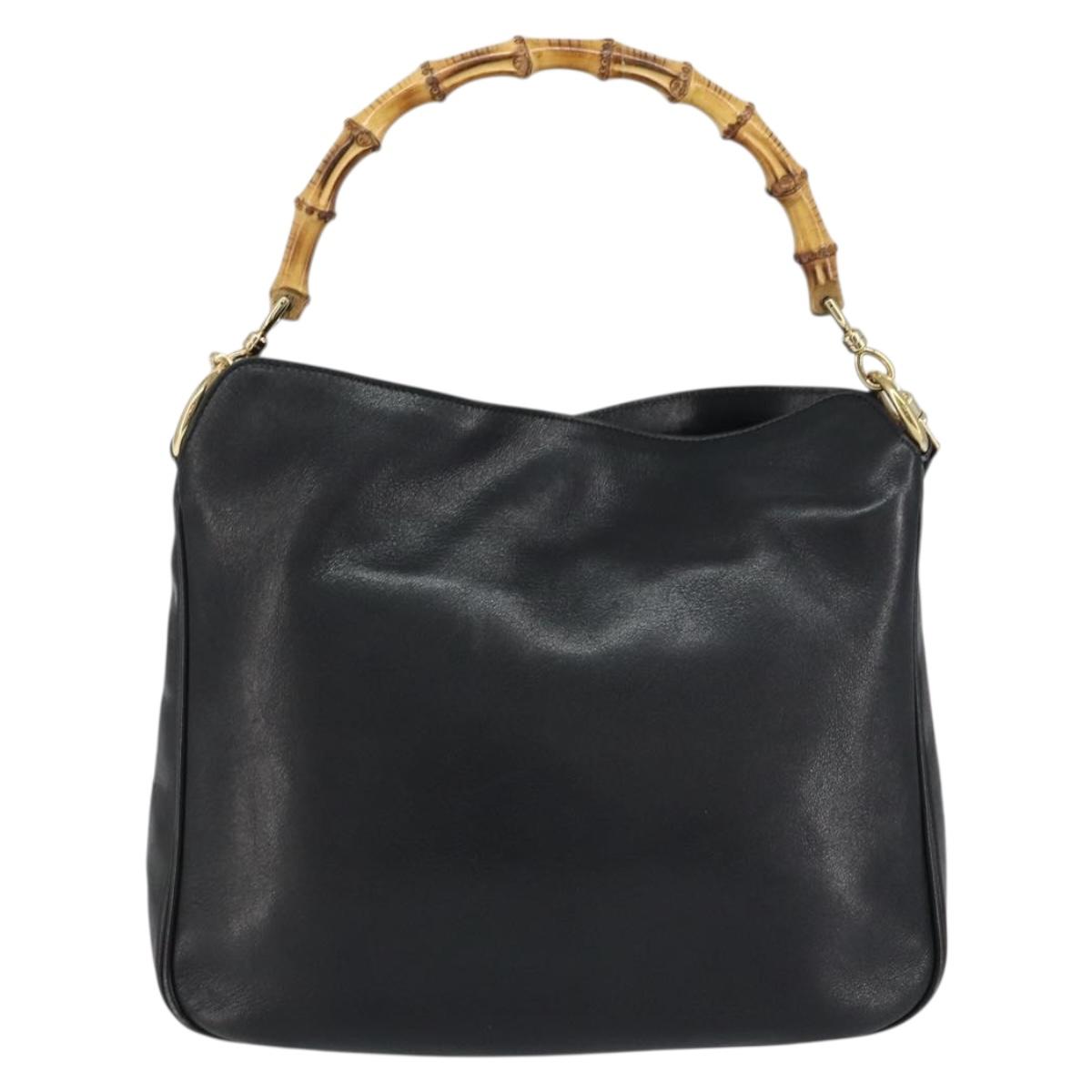 GUCCI Bamboo Shoulder Bag Leather 2way Black Gold 001 3444 1638 Auth 158690