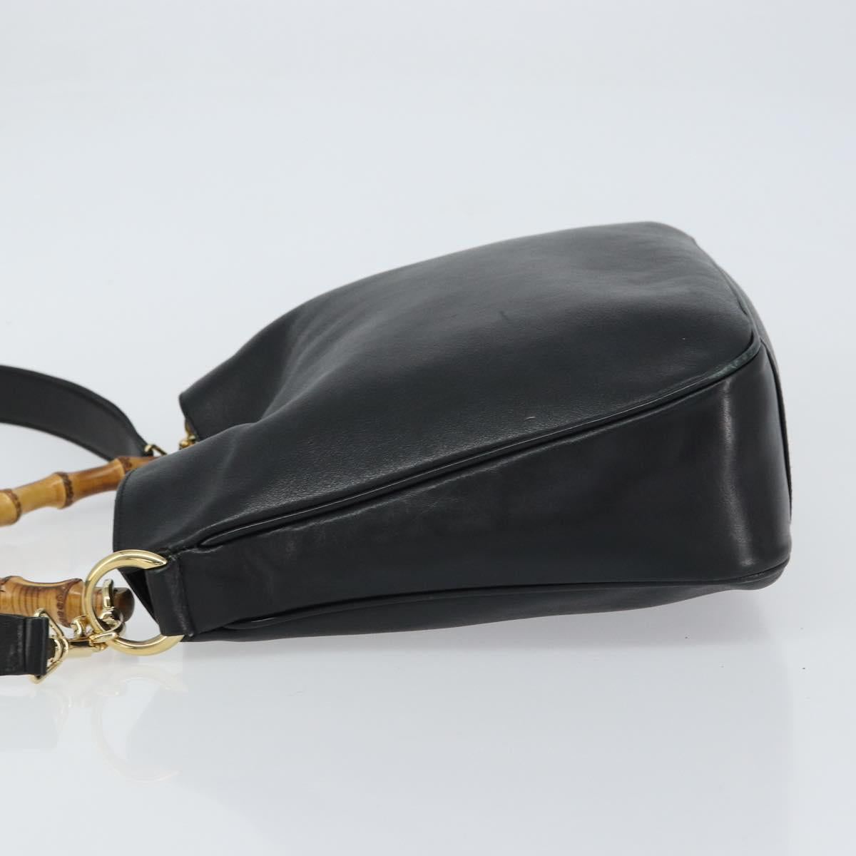 GUCCI Bamboo Shoulder Bag Leather 2way Black Gold 001 3444 1638 Auth 158690