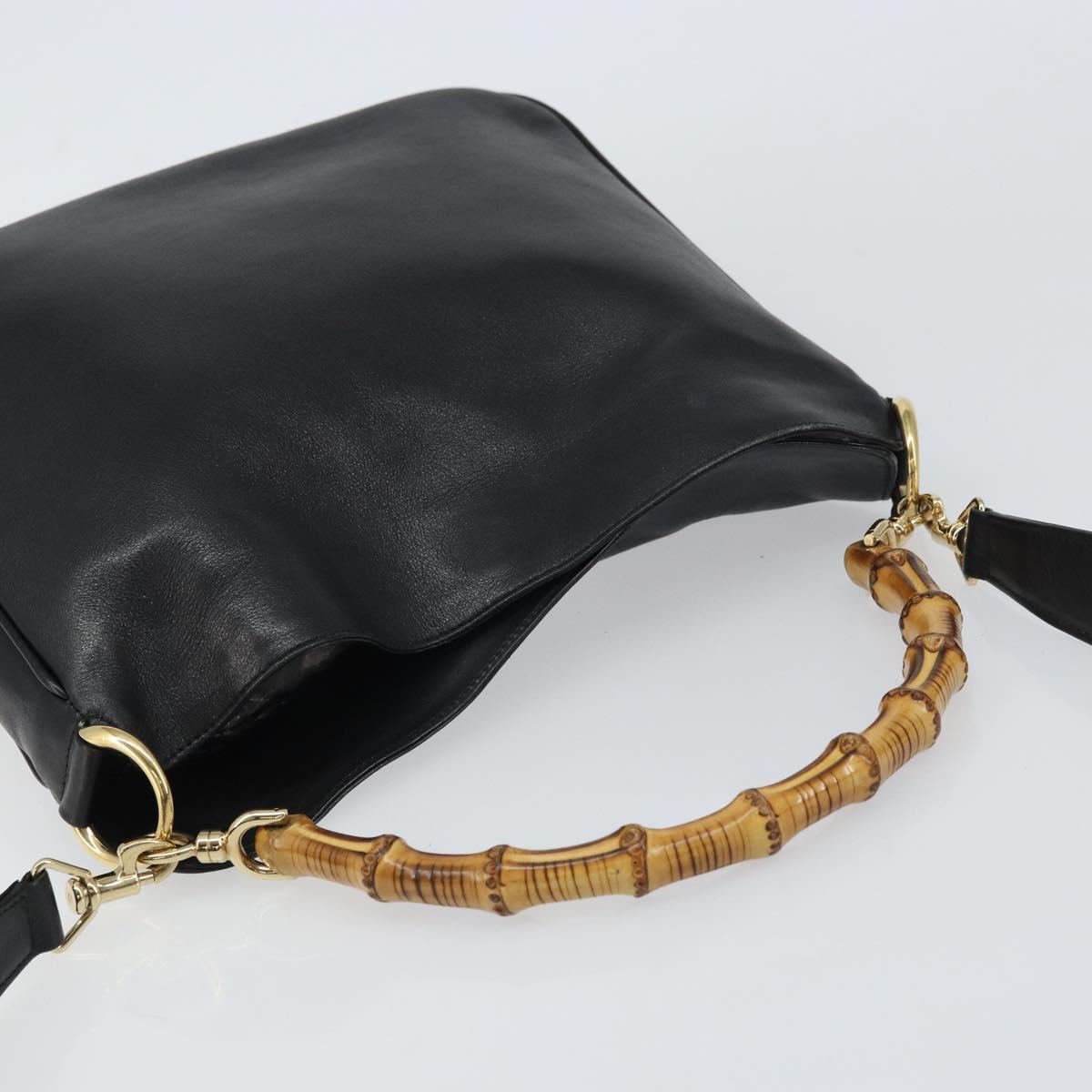 GUCCI Bamboo Shoulder Bag Leather 2way Black Gold 001 3444 1638 Auth 158690