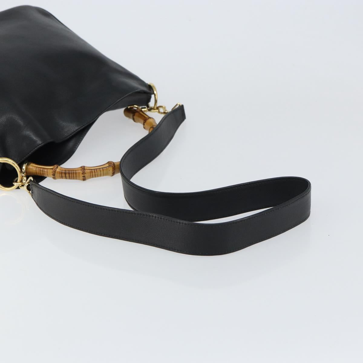 GUCCI Bamboo Shoulder Bag Leather 2way Black Gold 001 3444 1638 Auth 158690