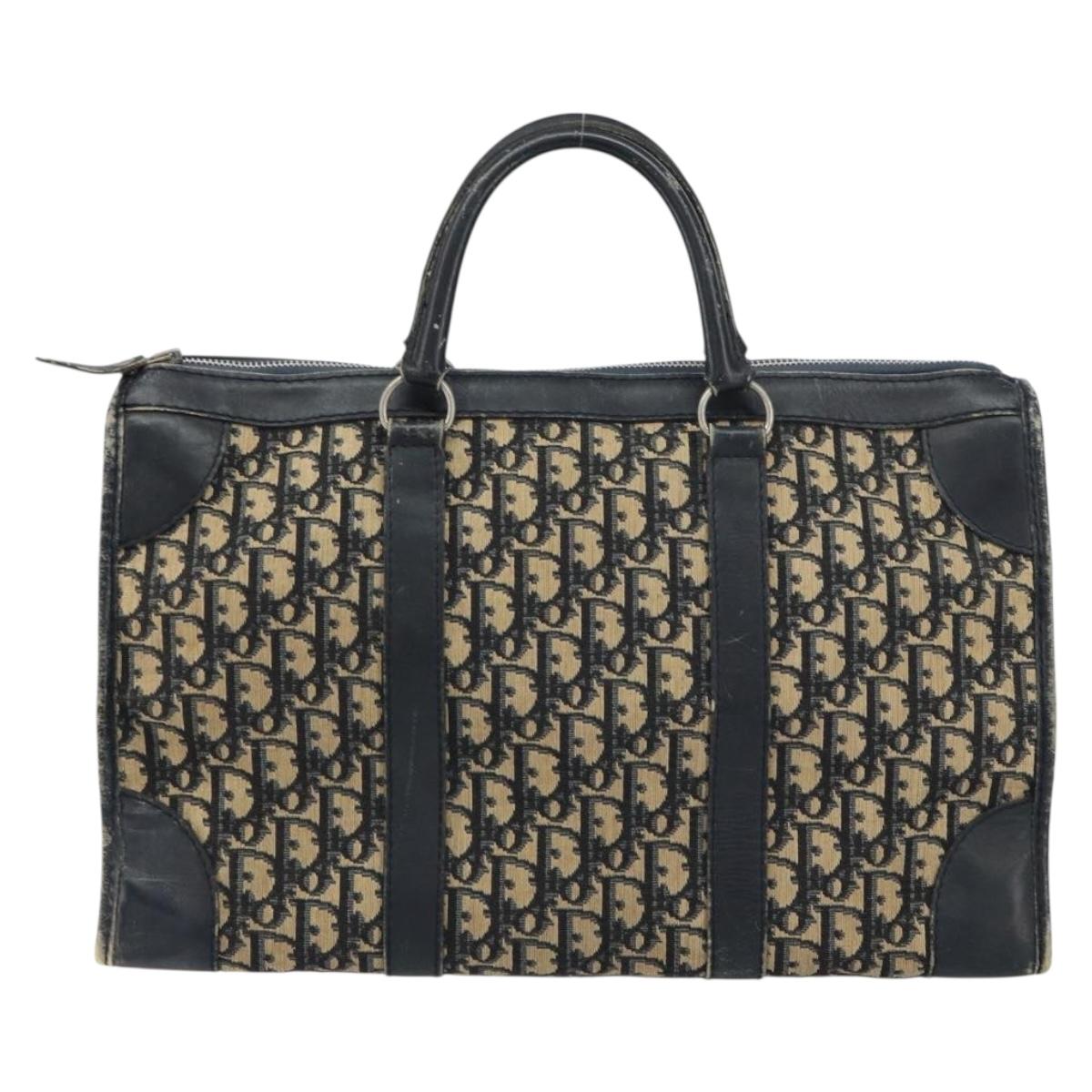 Christian Dior Trotter Canvas Boston Bag Navy Silver Auth 158691