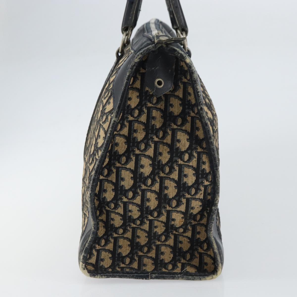 Christian Dior Trotter Canvas Boston Bag Navy Silver Auth 158691