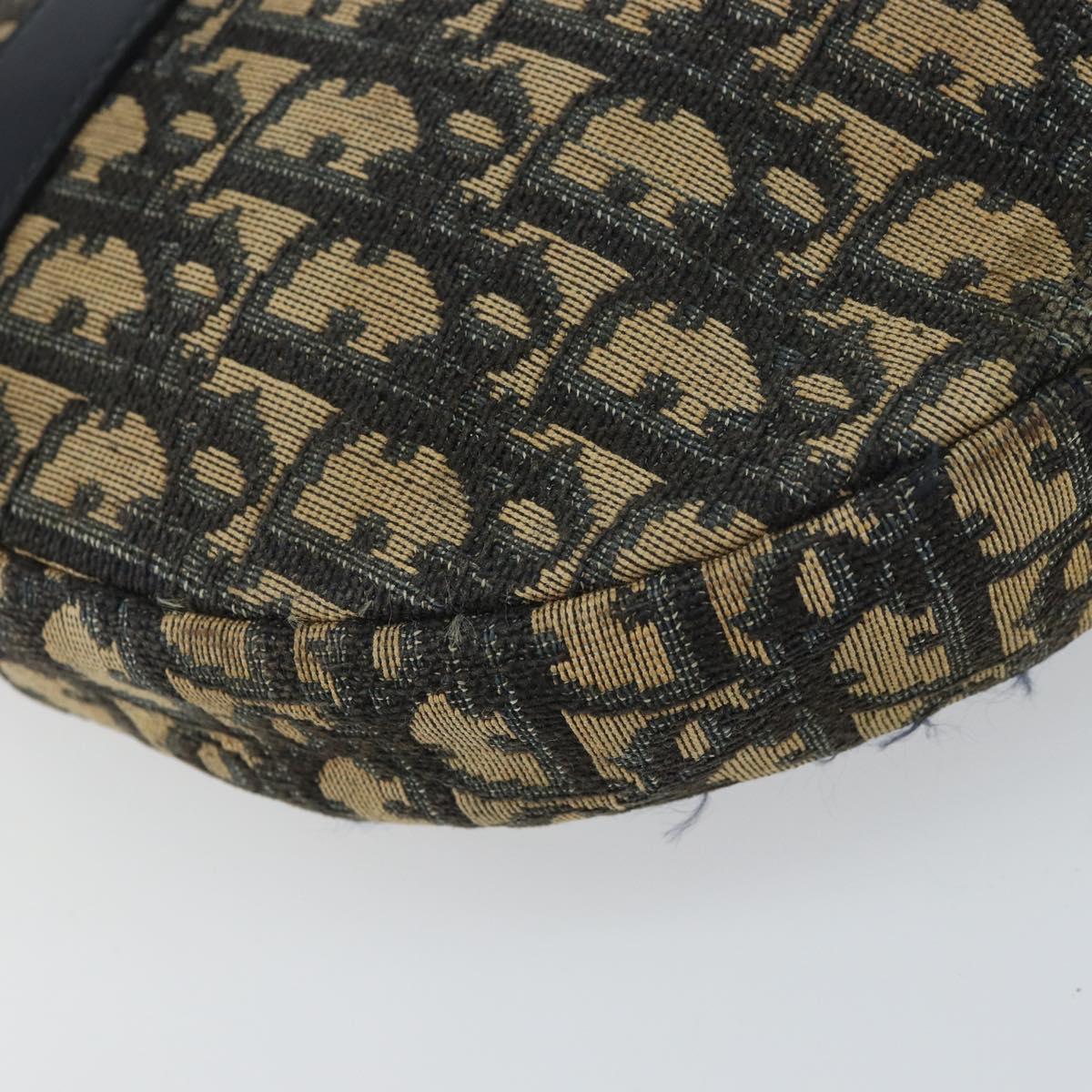 Christian Dior Trotter Canvas Shoulder Bag Navy Gold Auth 158694