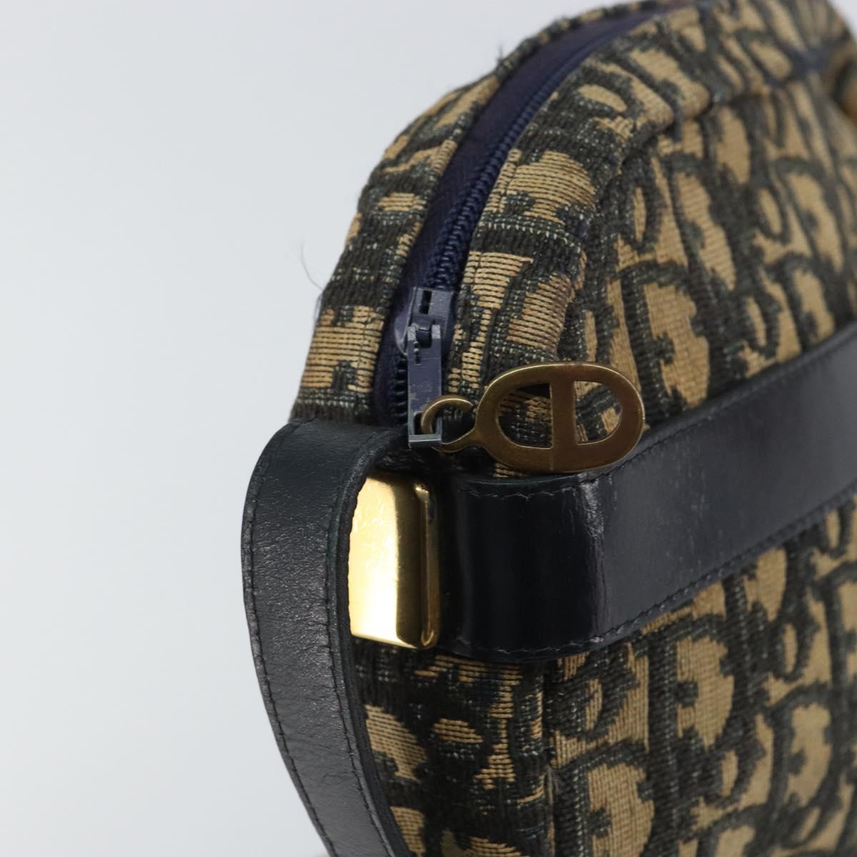 Christian Dior Trotter Canvas Shoulder Bag Navy Gold Auth 158694
