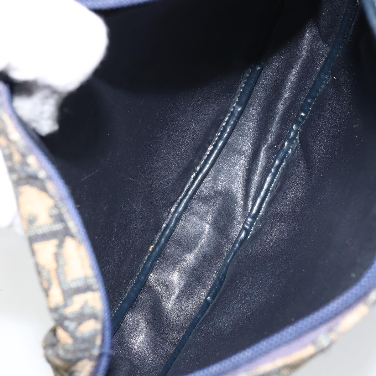 Christian Dior Trotter Canvas Shoulder Bag Navy Gold Auth 158694