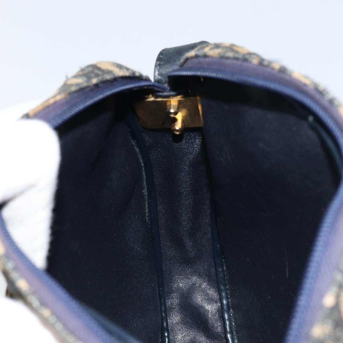 Christian Dior Trotter Canvas Shoulder Bag Navy Gold Auth 158694