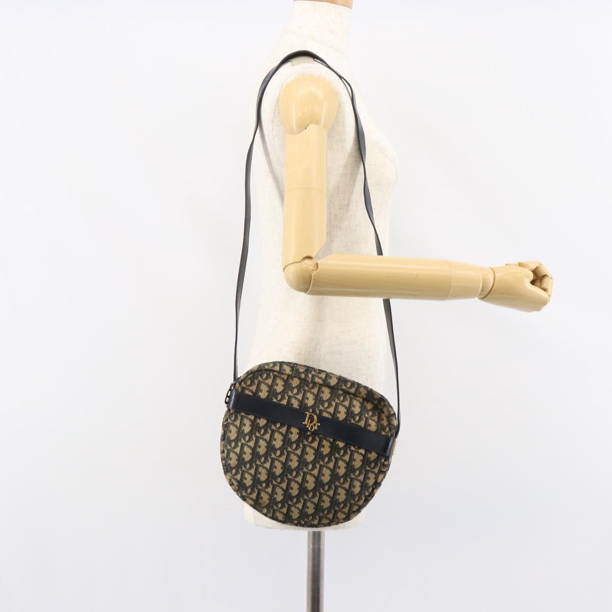 Christian Dior Trotter Canvas Shoulder Bag Navy Gold Auth 158694