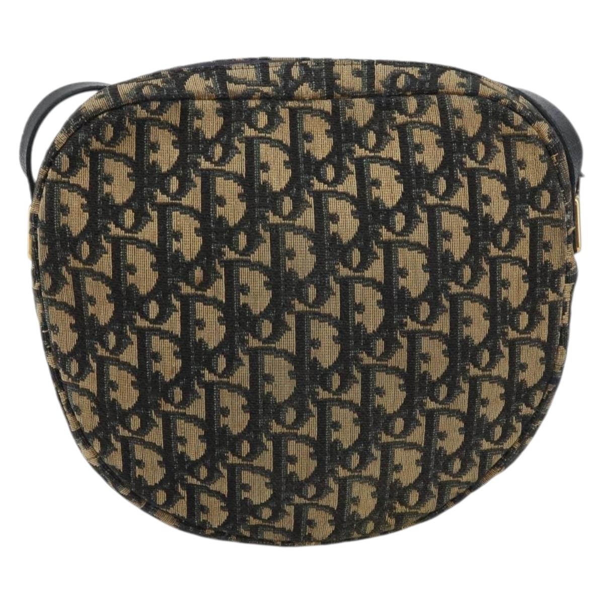 Christian Dior Trotter Canvas Shoulder Bag Navy Gold Auth 158694