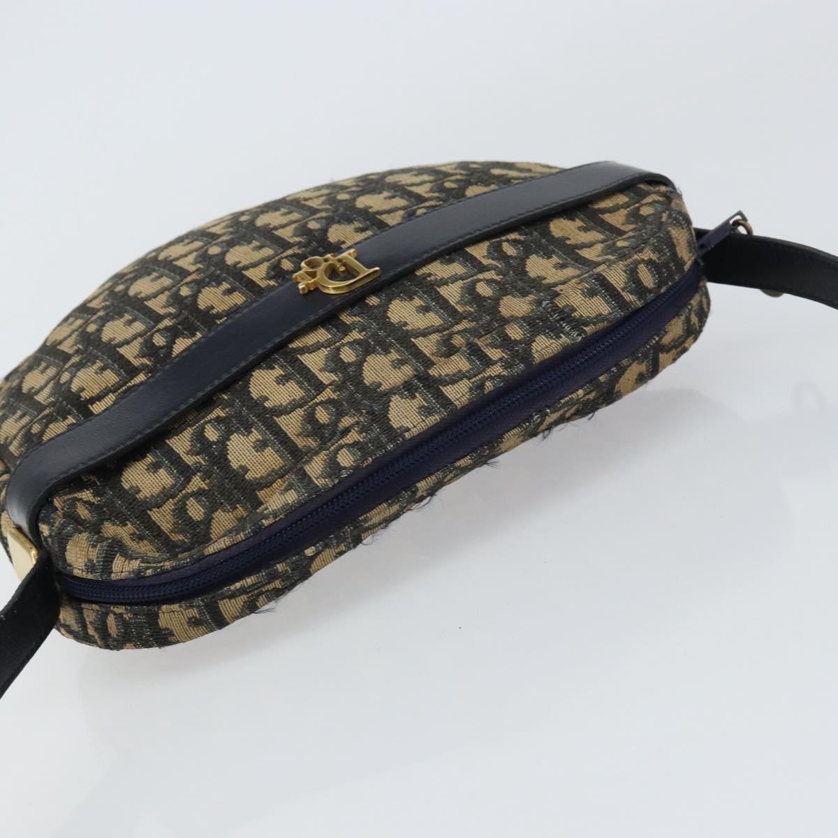 Christian Dior Trotter Canvas Shoulder Bag Navy Gold Auth 158694