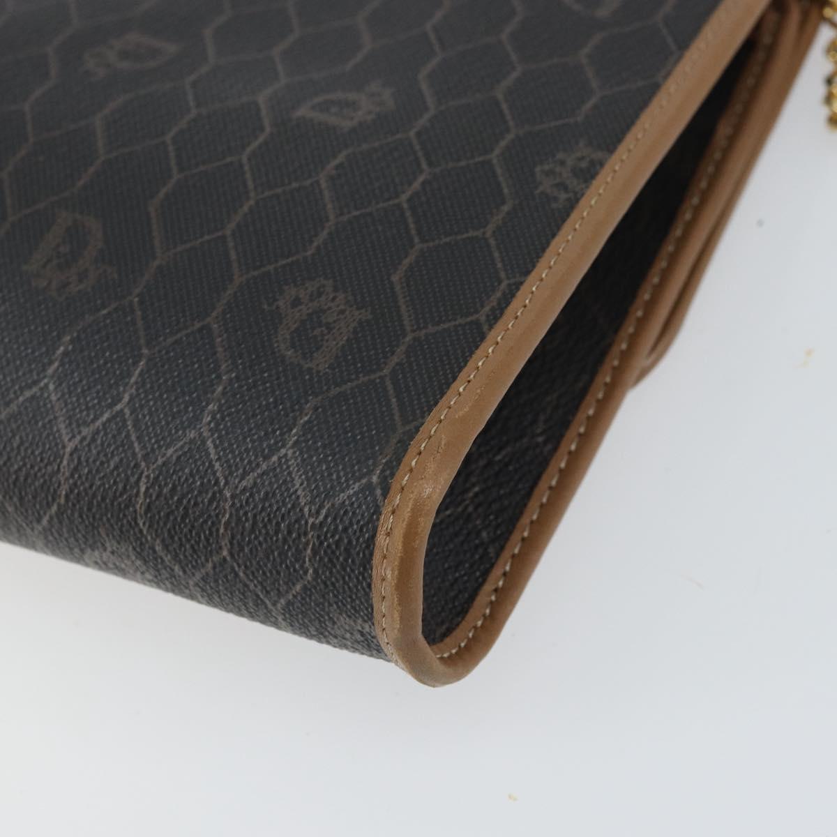 Christian Dior Honeycomb Canvas Chain Shoulder Bag PVC Black Gold Auth 158695