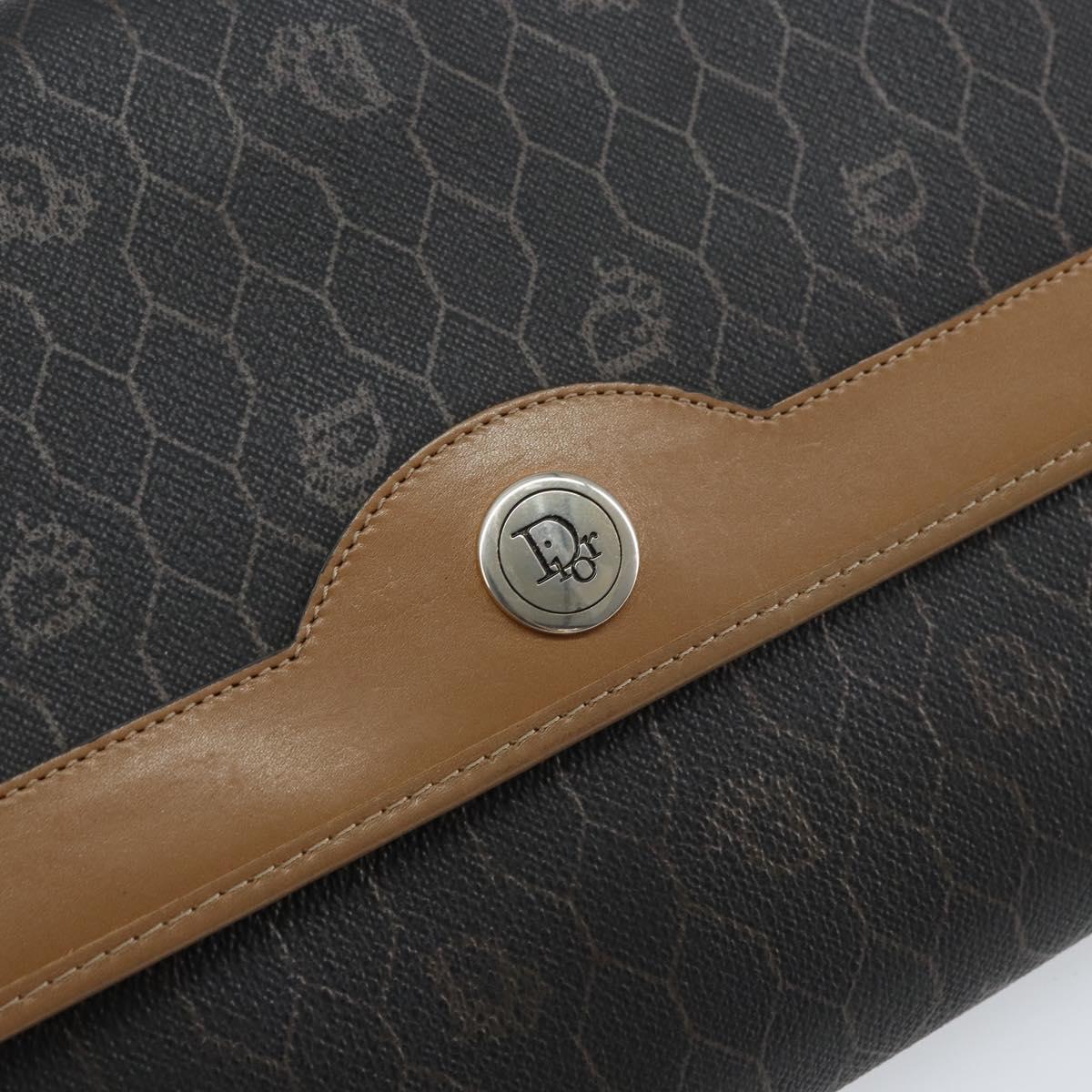 Christian Dior Honeycomb Canvas Chain Shoulder Bag PVC Black Gold Auth 158695