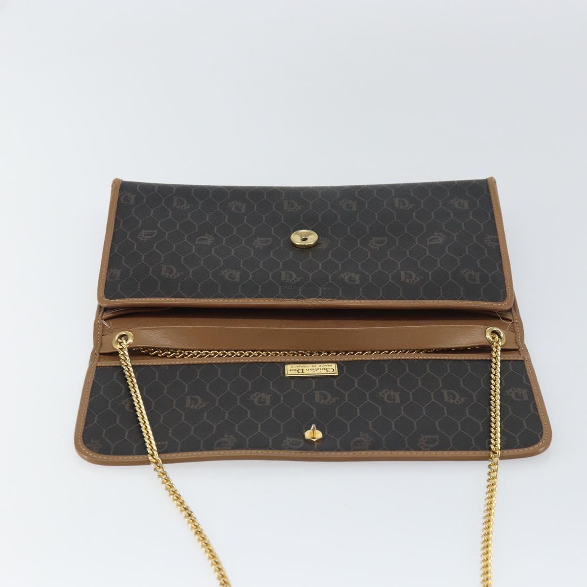 Christian Dior Honeycomb Canvas Chain Shoulder Bag PVC Black Gold Auth 158695