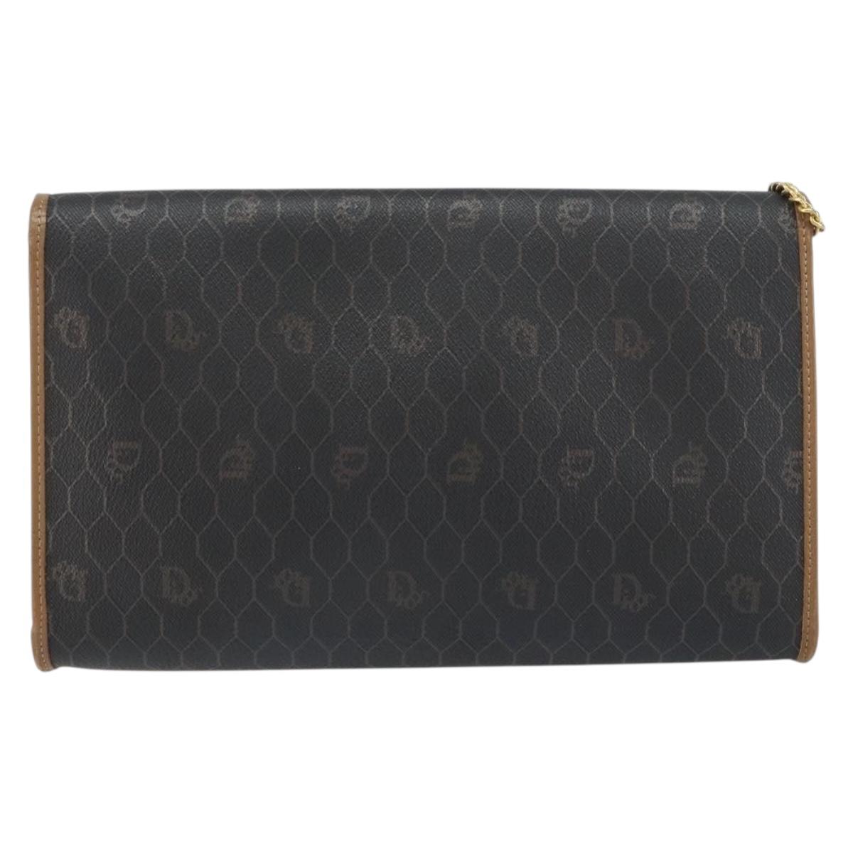 Christian Dior Honeycomb Canvas Chain Shoulder Bag PVC Black Gold Auth 158695