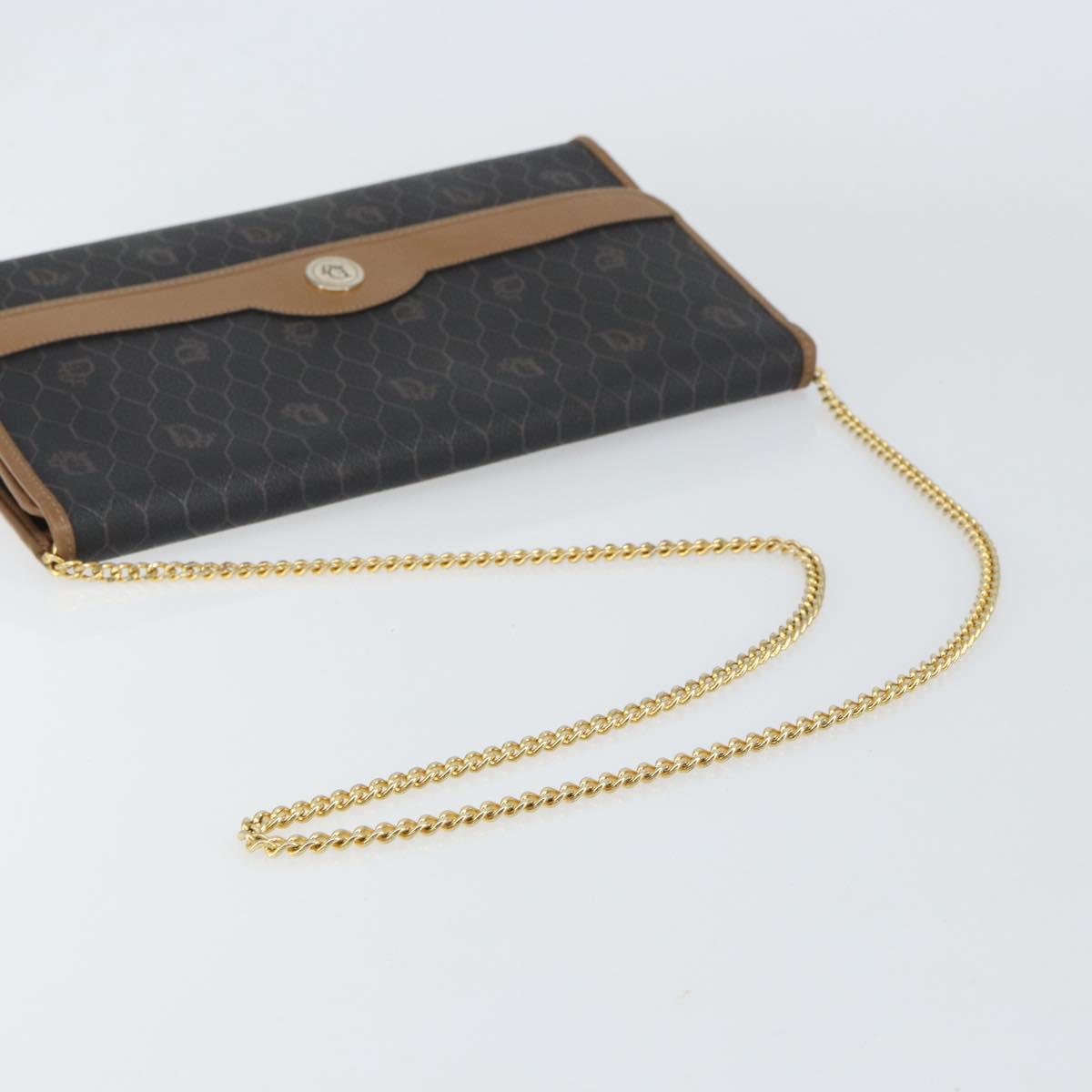 Christian Dior Honeycomb Canvas Chain Shoulder Bag PVC Black Gold Auth 158695