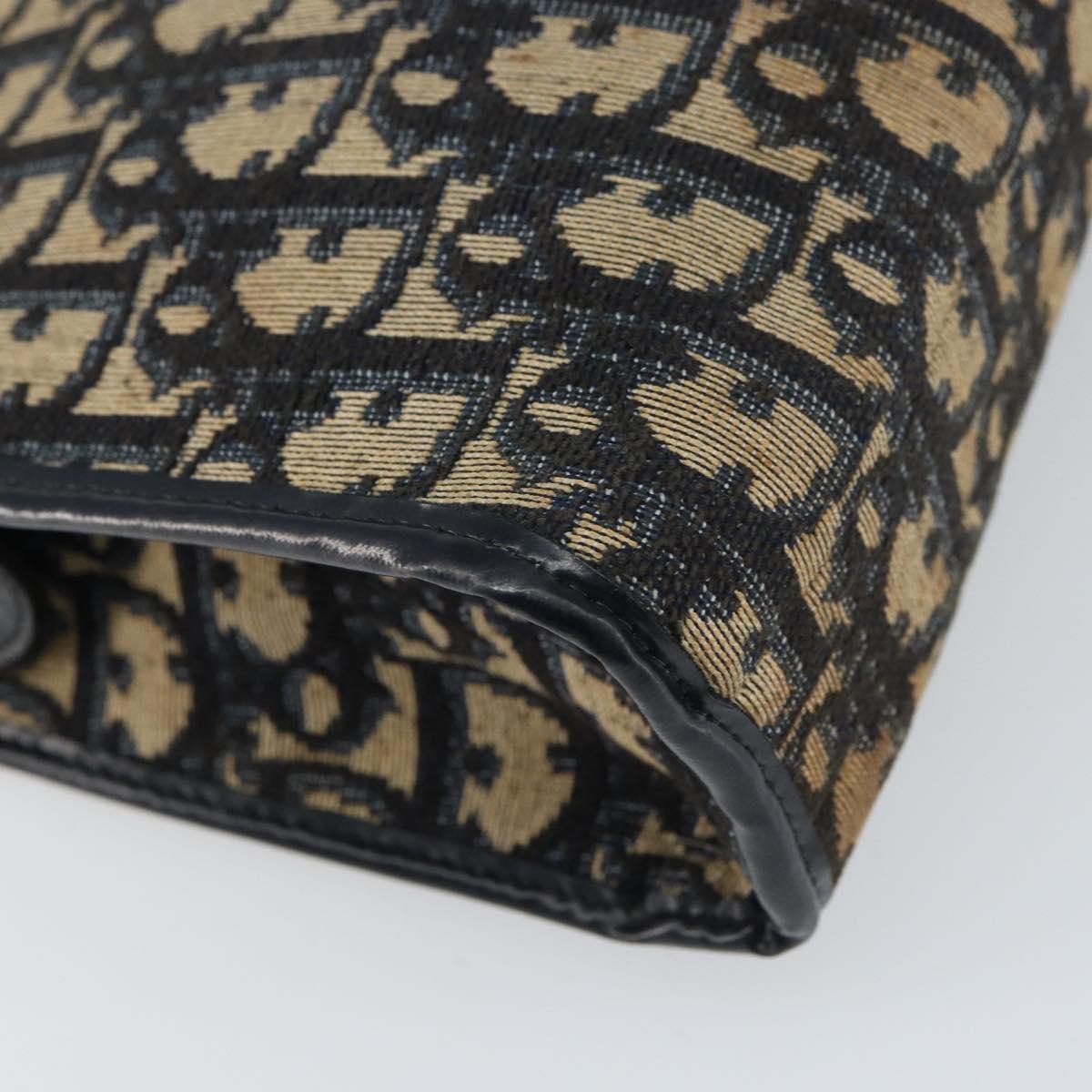 Christian Dior Trotter Canvas Shoulder Bag Navy Gold Auth 158697