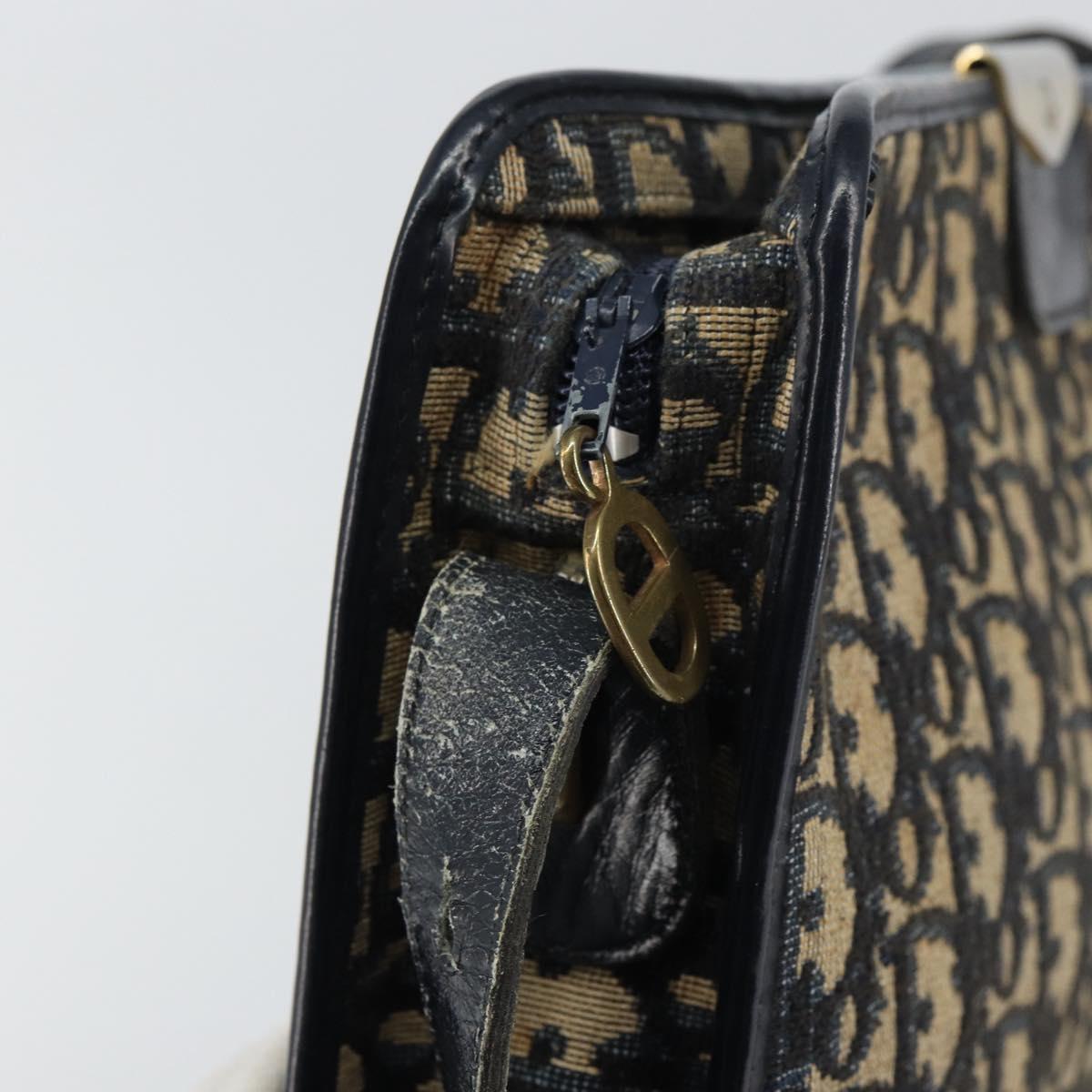 Christian Dior Trotter Canvas Shoulder Bag Navy Gold Auth 158697