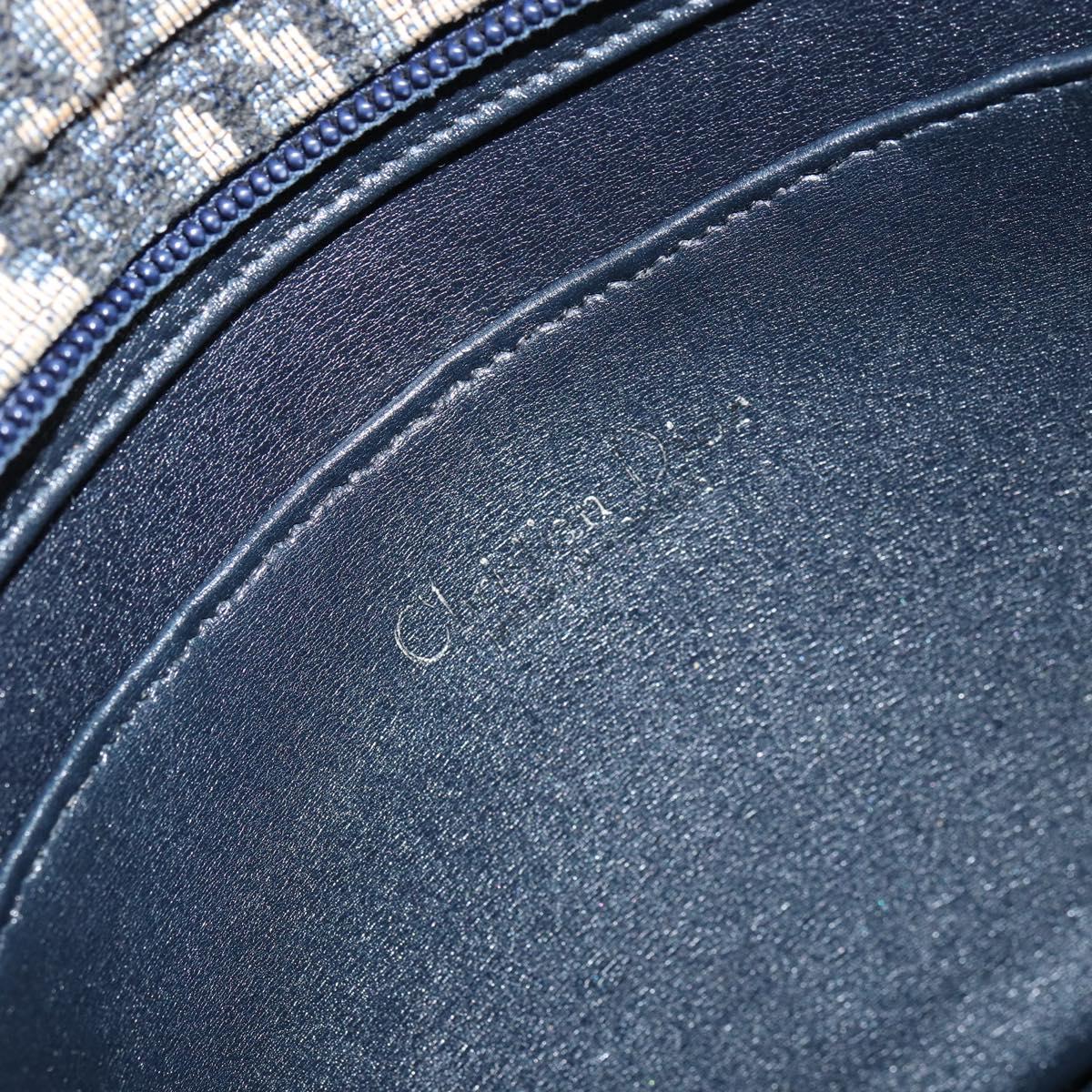 Christian Dior Trotter Canvas Shoulder Bag Navy Gold Auth 158697