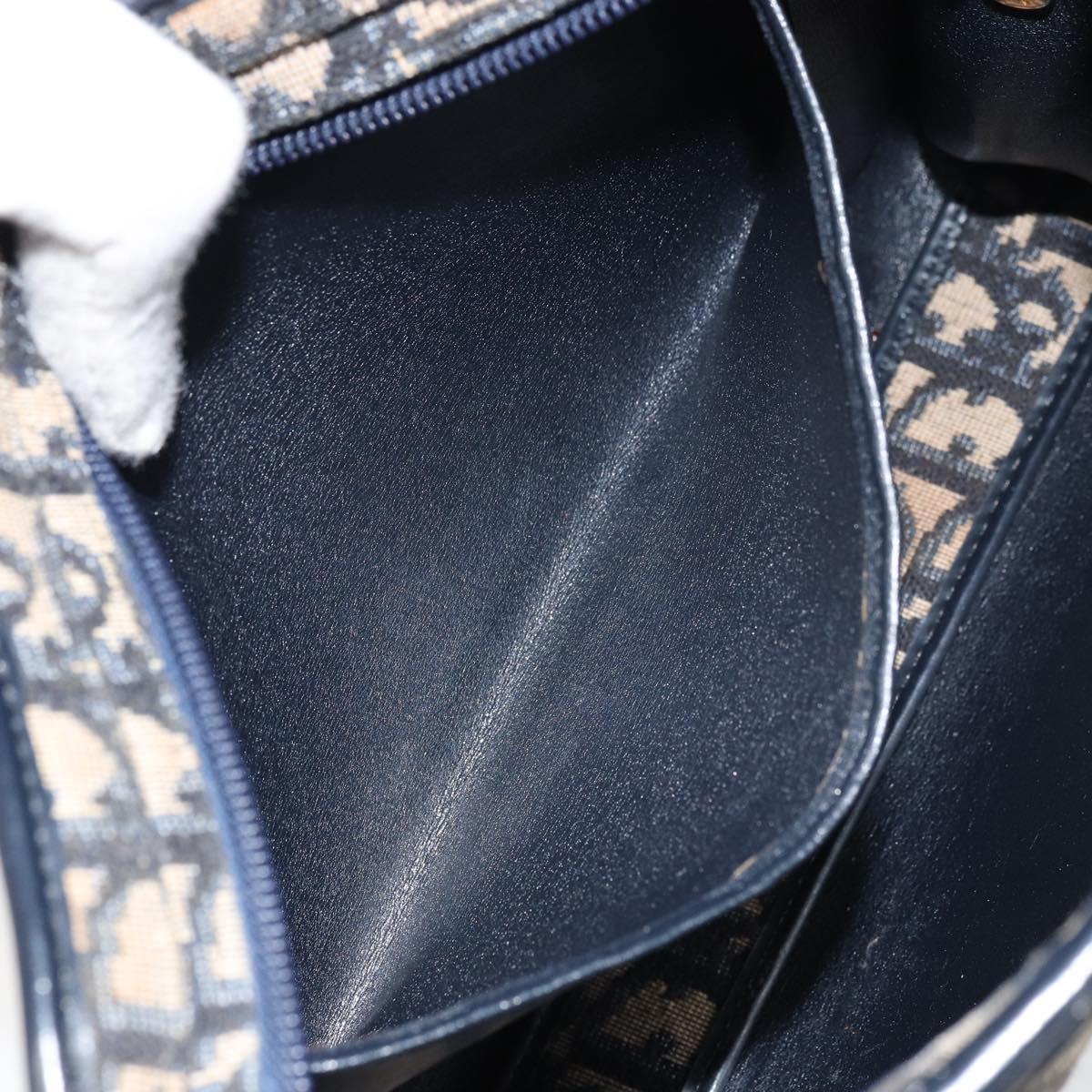 Christian Dior Trotter Canvas Shoulder Bag Navy Gold Auth 158697