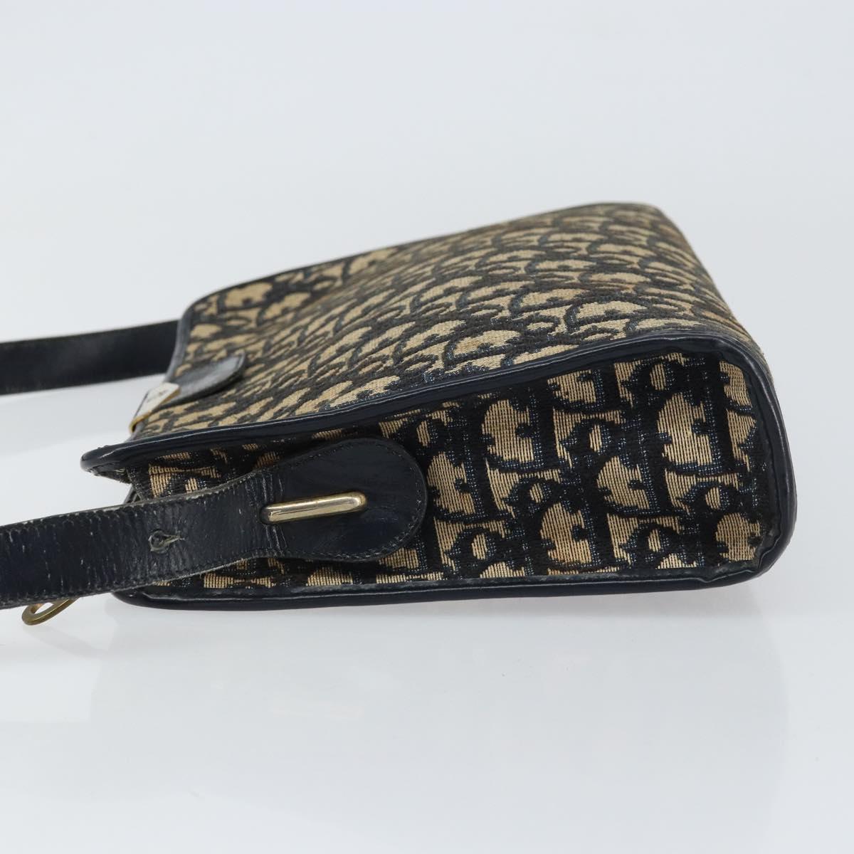 Christian Dior Trotter Canvas Shoulder Bag Navy Gold Auth 158697